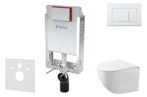 Kielle Genesis - Set con modulo di installazione, vaso compatto WC Gaia con copriwater softclose e placca di comando Gemini III, bianco lucido 30505SZ27