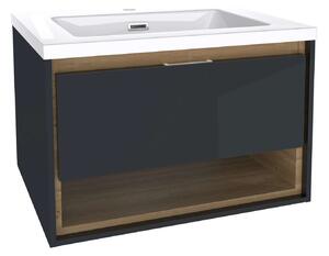 Kielle Meara - Mobiletto con lavabo 60 cm, grigio scuro lucido/rovere scuro 50026S606