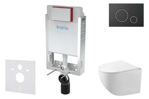 Kielle Genesis - Set con modulo di installazione, vaso compatto WC Gaia, copriwater softclose e placca di comando Gemini II, nero opaco/cromo 30505SZ30