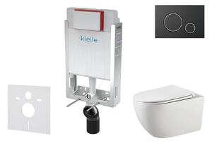 Kielle Genesis - Set con modulo di installazione, vaso WC Gaia, copriwater softclose e placca di comando Gemini II, nero opaco/cromo 30505SZ26