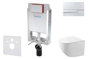 Kielle Genesis - Set con modulo di installazione, vaso compatto WC Gaia, copriwater softclose e placca di comando Gemini I, cromo 30505SZ28