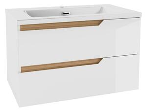 Kielle Oudee - Mobiletto con lavabo 80 cm, bianco lucido/rovere scuro 50002S810