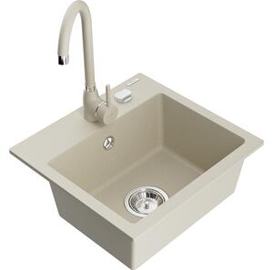 Mexen Milo lavello in granito a 1 vasca con rubinetto da cucina Telma, beige - 6505-69-670200-69