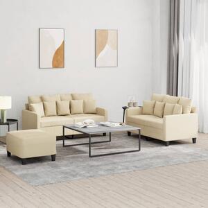 Set di Divani 3 pz con Cuscini Crema in Tessuto