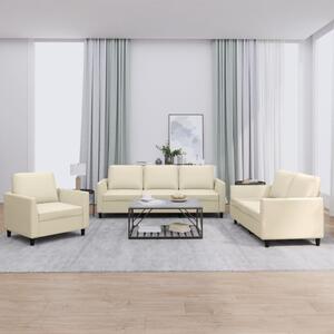 Set di Divani 3 pz con Cuscini crema in Similpelle
