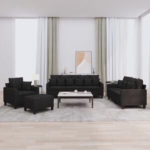 Set Divani 4 pz con Cuscini Nero in Tessuto