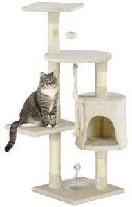 PawHut Albero Tiragraffi per Gatto, Tiragraffi per Gatto con Cucce e Piattaforma Gioco Giocattolo, beige, 75x40x112cm|Aosom