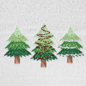 Asciugamano natalizio in cotone bianco con abeti Larghezza: 70 cm | Lunghezza: 140 cm