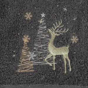 Asciugamano natalizio in cotone grigio con cervo Larghezza: 70 cm | Lunghezza: 140 cm