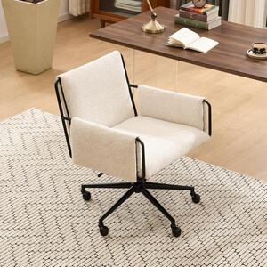 Sedia da ufficio, colore beige, tessuto bouclé, seduta di 53 cm, regolabile in altezza, portata massima di 150 kg