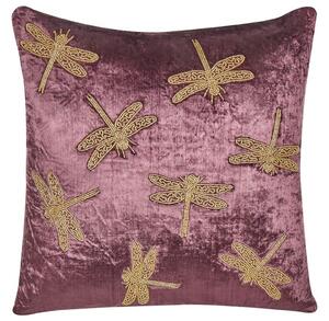 Cuscino in velluto e cotone Rayon con motivo a libellula viola 45 x 45 cm camera da letto salotto Beliani