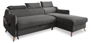 Divano letto angolare in velluto grigio scuro (angolo destro) Sweet Harmony - Miuform