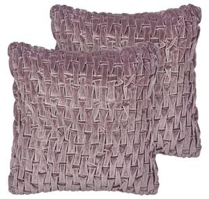 Set di 2 cuscini decorativi in velluto e cotone viola 45 x 45 cm stile tradizionale e moderno Beliani