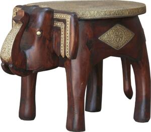 Sgabello vintage, panchina a forma di elefante - Marrone, legno, ottone, 35*46*34 cm, tavolini da caffè e tavolini bassi