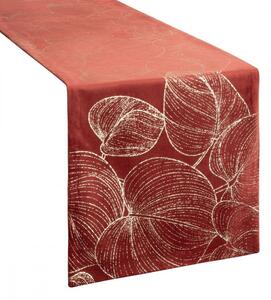 Tovaglia centrale in velluto con stampa lucida di foglie color mattone Larghezza: 35 cm | Lunghezza: 140 cm