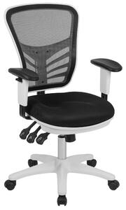 Sedia girevole con schienale a rete, ergonomica, con braccioli regolabili e struttura bianca