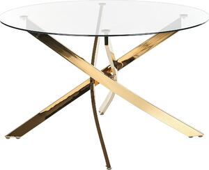 BELIANI - Tavolo da pranzo trasparente in vetro di sicurezza e ferro, 120 cm, con struttura in metallo dorato. Design moderno e glamour, ideale per l'arredamento della sala da pranzo