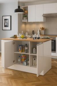 Isola cucina salvaspazio con ripiani 155x90x90h cm bianca lucida e rovere - Tartaro
