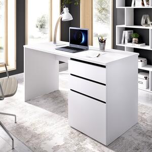 Scrivania lineare bianca lucida 139x60cm con 2 cassetti - Ardina