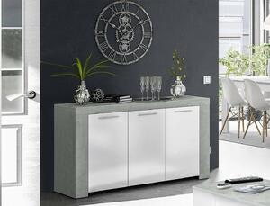 Credenza cemento e bianca porta bicchieri 144x42x80h cm 3 ante - Amaculi