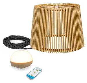 Lampada a sospensione ricaricabile da esterno LED legno metallo Ø 39 cm rotonda IP54 dimmer telecomando 2700 K lampada da esterno senza fili balcone terrazzo giardino