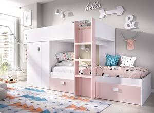Composizione camera da letto Araba, 271x111h150 cm, Bianco e Rosa