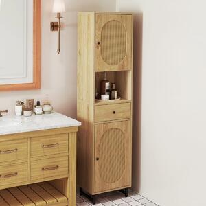 Costway Armadio da bagno stretto e alto da 170cm, Armadio in rattan autonomo con porte ripiani regolabili e cassetto Naturale