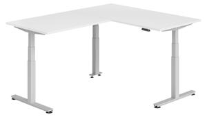 Scrivania angolare bümö regolabile elettricamente in altezza, forma a L - Decorazione: bianco, struttura: argento, dimensioni: scrivania angolare 160 x 200 cm