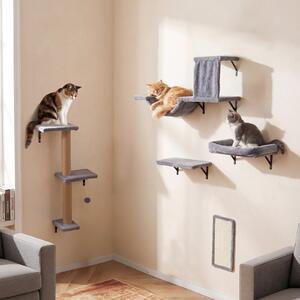 Costway Mensole da parete per gatti con tiragraffi a 3 piani ponte tappetino in sisal e pompon sospeso, Mensole per arrampicata e salto
