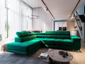 Divano angolare Masseno SELVA L-S con funzione letto a L, divano con box letto, divano da soggiorno, divano, divano letto, set di divani - verde, MONOLITH 37