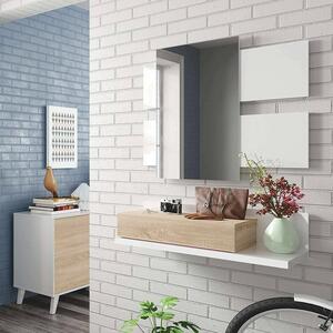 Mobile da ingresso sospeso con cassetto bianco lucido e noce 75x90h cm - Anro