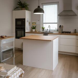 Isola cucina compatta per piccoli spazi 125x90x90h cm bianca lucida e rovere - Analiza
