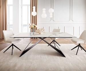 Tavolo da pranzo DELIFE Edge, 200x100 cm, piano in Vetroceramica Calacatta, finitura bianco-oro-grigio, struttura a forma di "V", piano in acciaio nero