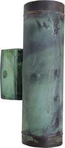 Lampada da parete per esterni in vero ottone Up Down alta 21 cm IP64 verde antico GU10 a 2 luci allungata da parete moderna