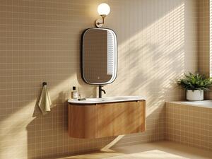 Mobile bagno sospeso scanalato in legno di frassino con lavabo da incasso in resina bianco opaco Naturale chiaro L120 cm - LILIKO