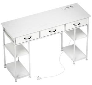 HOMCOM Scrivania con contenitore e prese, 3 cassetti in tessuto e 4 ripiani, 120 x 40 x 76 cm, Bianco | Aosom Italy