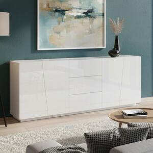 Credenza bianco lucida 220x43x86h cm 4 ante e 3 cassetti - Ayrton