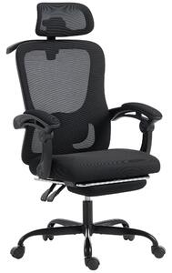 HOMCOM Sedia da ufficio ergonomica, poltrona da ufficio in rete con poggiatesta regolabile, supporto lombare, 64x64x124cm, nero | Aosom Italy