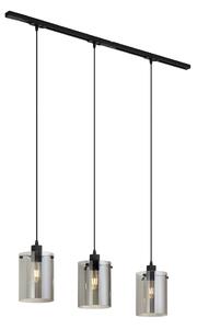 Sistema a binario monofase moderno nero con 3 lampade a sospensione in vetro fumé - Iconic Dome