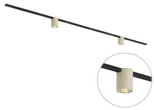 Sistema di illuminazione a binario moderno nero con 2 faretti beige monofase - Iconic Rondoo Up