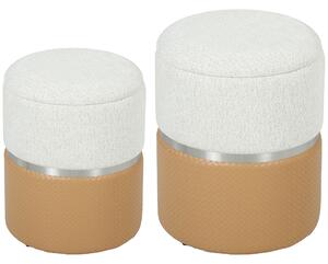 HOMCOM Set da 2 Pouf Contenitore Rivestiti in Ciniglia e PU Seduta Imbottita per Corridoio Camera Marrone e Crema | Aosom Italy