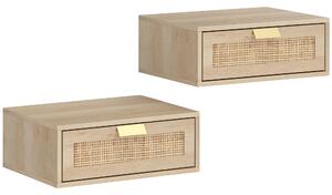 HOMCOM Set di 2 comodini da parete, comodini sospesi con cassetto effetto rattan, 40 x 30 x 15 cm, rovere | Aosom Italy