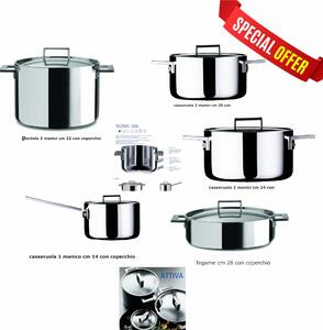Batteria di pentole, Mepra Modello ATTIVA Kitchen, 10 Pezzi, Trimetallo Acciaio Inossidabile 18/10, Alluminio e acciaio