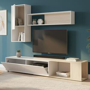 Parete attrezzata modulabile 230cm bianca lucida e rovere - Fortuna