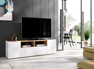 Mobile TV bianco e rovere nodi 141x34x43h cm 3 ante - Vulcano