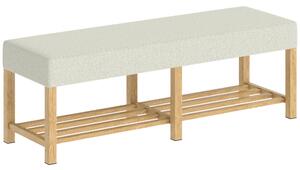 HOMCOM Panca Portascarpe con Seduta Imbottita 2 Persone Scaffale Aperto Struttura in Legno 140x44x48 cm Crema e Legno Naturale | Aosom Italy