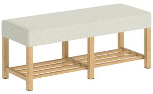 HOMCOM Panca portascarpe, panca contenitore con seduta imbottita, scaffale aperto, legno di hevea, 120x44x48 cm, legno naturale | Aosom Italy