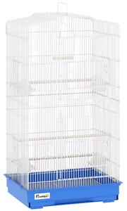 PawHut Gabbia per Uccelli Voliera in Metallo con 4 Mangiatoie, 3 Posatoi, Altalena e Vassoio Estraibile, Maniglia, 46,5x35,5x92 cm, Blu | Aosom Italy
