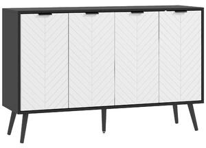 HOMCOM Madia a 4 ante Madia per soggiorno Ripiani regolabili Gambe in legno per cucina Bianco e Nero 120x35x77,4 cm | Aosom Italy