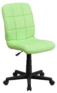Sedia da ufficio ergonomica, schienale medio, colore verde, rivestita in vinile, imbottita, girevole, senza braccioli